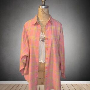 Women’s Pink and Yellow Plaid Shirt/shacket/mini dress